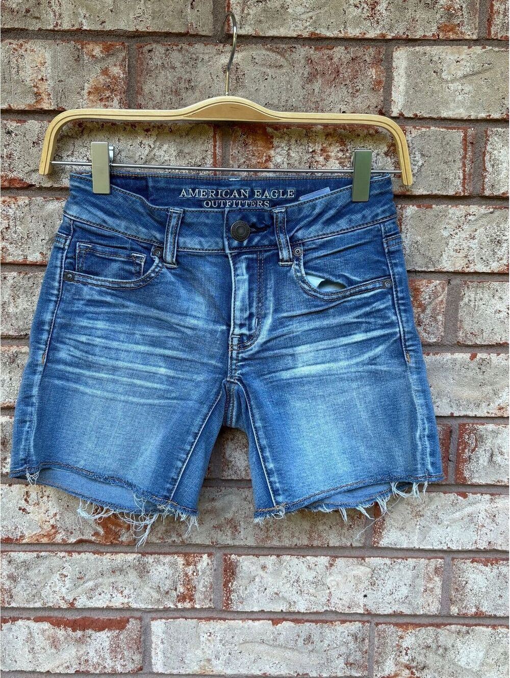 American Eagle Midi Shorts Frayed Hem Zip Fly